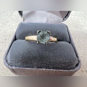 Art Deco Clark & Coombs 12k Gold Filled & Sterling Silver Blue Topaz Ring Size 8